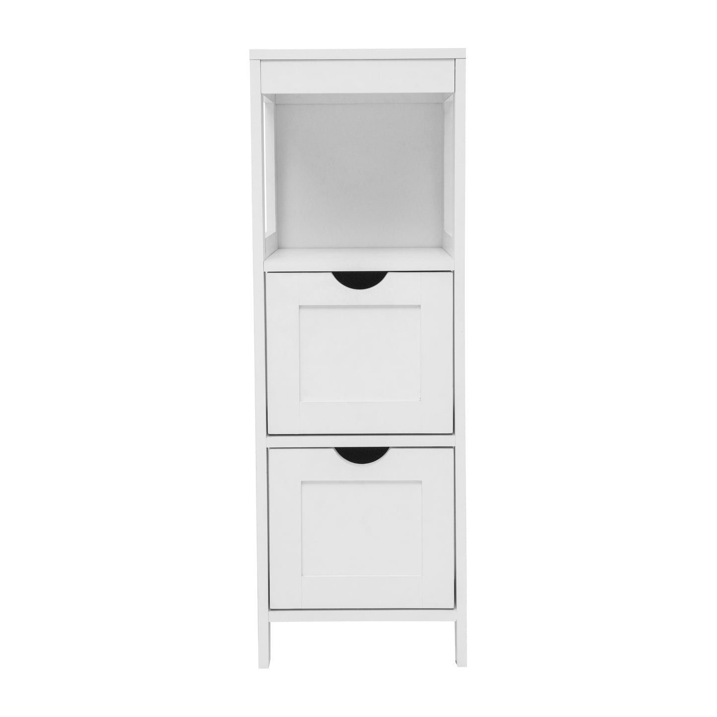 Dune Farmhouse Bathroom Storage Organizer with Two Removable Drawers and Open Display Shelf in White