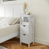 Dune Farmhouse Bathroom Storage Organizer with Two Removable Drawers and Open Display Shelf in White