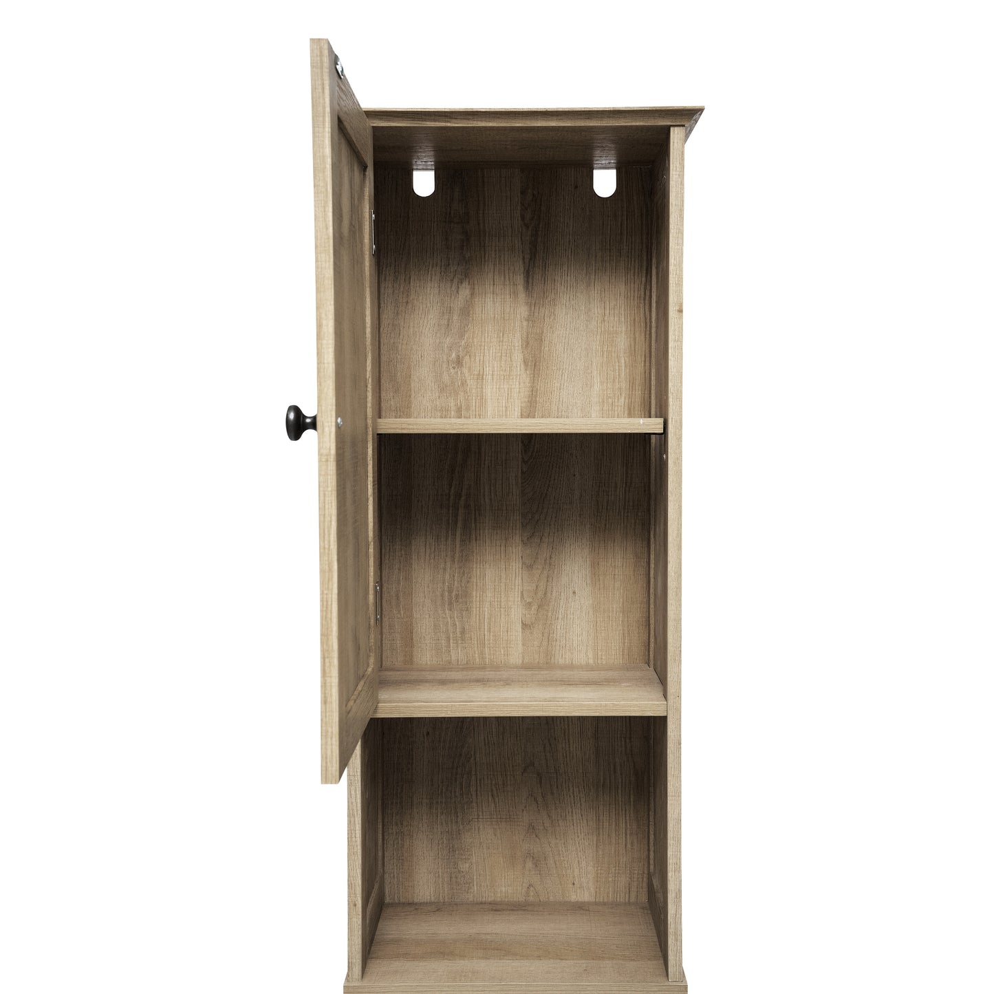 Dune Farmhouse Freestanding Bathroom Linen Tower Storage Cabinet with Magnetic Close Doors, 2 Adjustable Shelves, Open Display Shelf, Drawer in Brown