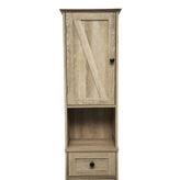 Dune Farmhouse Freestanding Bathroom Linen Tower Storage Cabinet with Magnetic Close Doors, 2 Adjustable Shelves, Open Display Shelf, Drawer in Brown