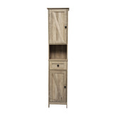 Dune Farmhouse Freestanding Bathroom Linen Tower Storage Cabinet with Magnetic Close Doors, 2 Adjustable Shelves, Open Display Shelf, Drawer in Brown