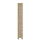 Dune Farmhouse Freestanding Bathroom Linen Tower Storage Cabinet with Magnetic Close Doors, 2 Adjustable Shelves, Open Display Shelf, Drawer in Brown