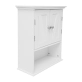 Dune Farmhouse Wall Mounted Bathroom Medicine Cabinet Storage Organizer with 2 Magnetic Closure Doors, Adjustable Shelf, and Lower Open Shelf in White