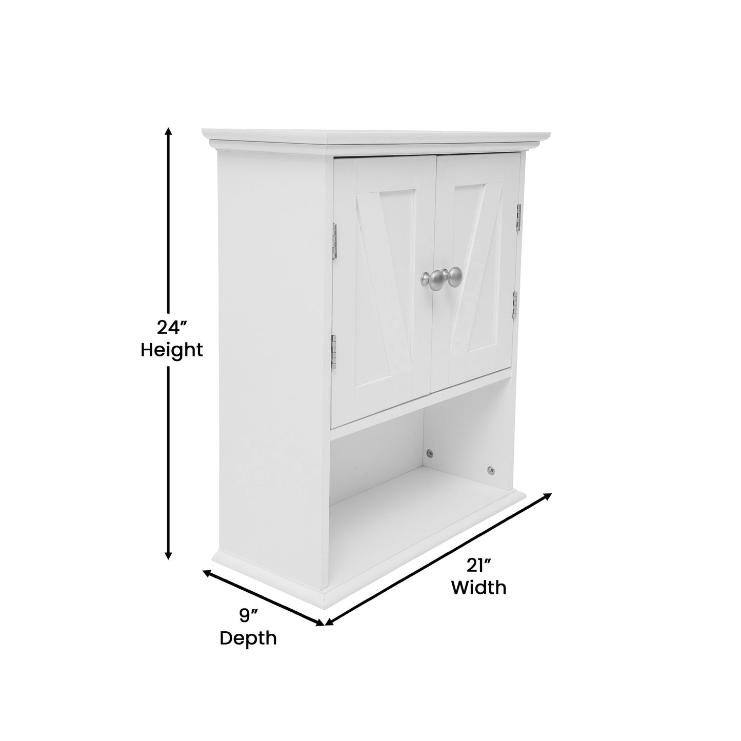 Dune Farmhouse Wall Mounted Bathroom Medicine Cabinet Storage Organizer with 2 Magnetic Closure Doors, Adjustable Shelf, and Lower Open Shelf in White