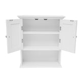 Dune Farmhouse Wall Mounted Bathroom Medicine Cabinet Storage Organizer with 2 Magnetic Closure Doors, Adjustable Shelf, and Lower Open Shelf in White
