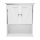 Dune Farmhouse Wall Mounted Bathroom Medicine Cabinet Storage Organizer with 2 Magnetic Closure Doors, Adjustable Shelf, and Lower Open Shelf in White