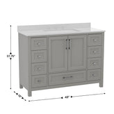 Vega 48 Inch Bathroom Vanity with Sink, Storage Cabinet with Soft Close Doors, and 9 Drawers, Carrara Marble Finish Countertop, Gray
