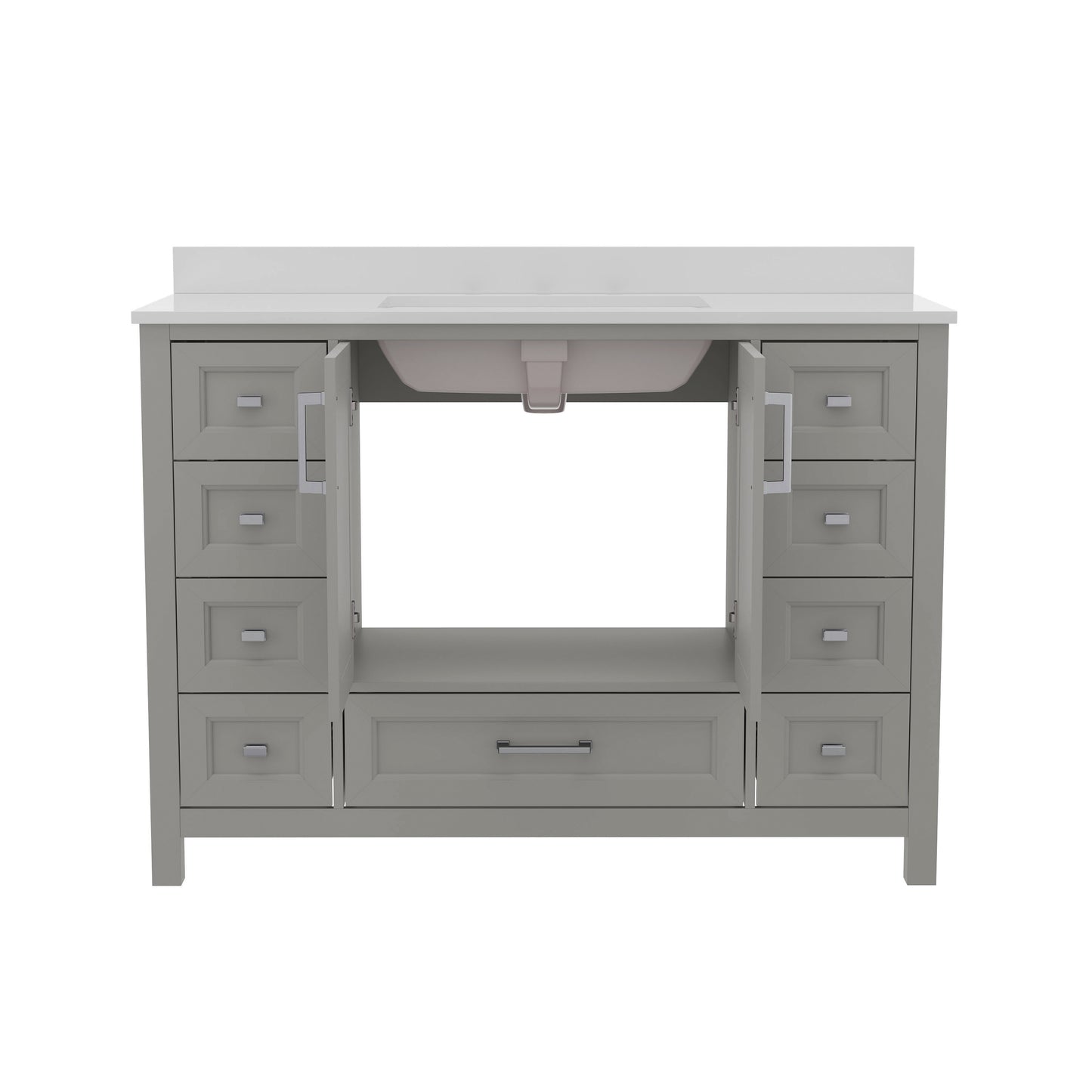 Vega 48 Inch Bathroom Vanity with Sink, Storage Cabinet with Soft Close Doors, and 9 Drawers, Carrara Marble Finish Countertop, Gray