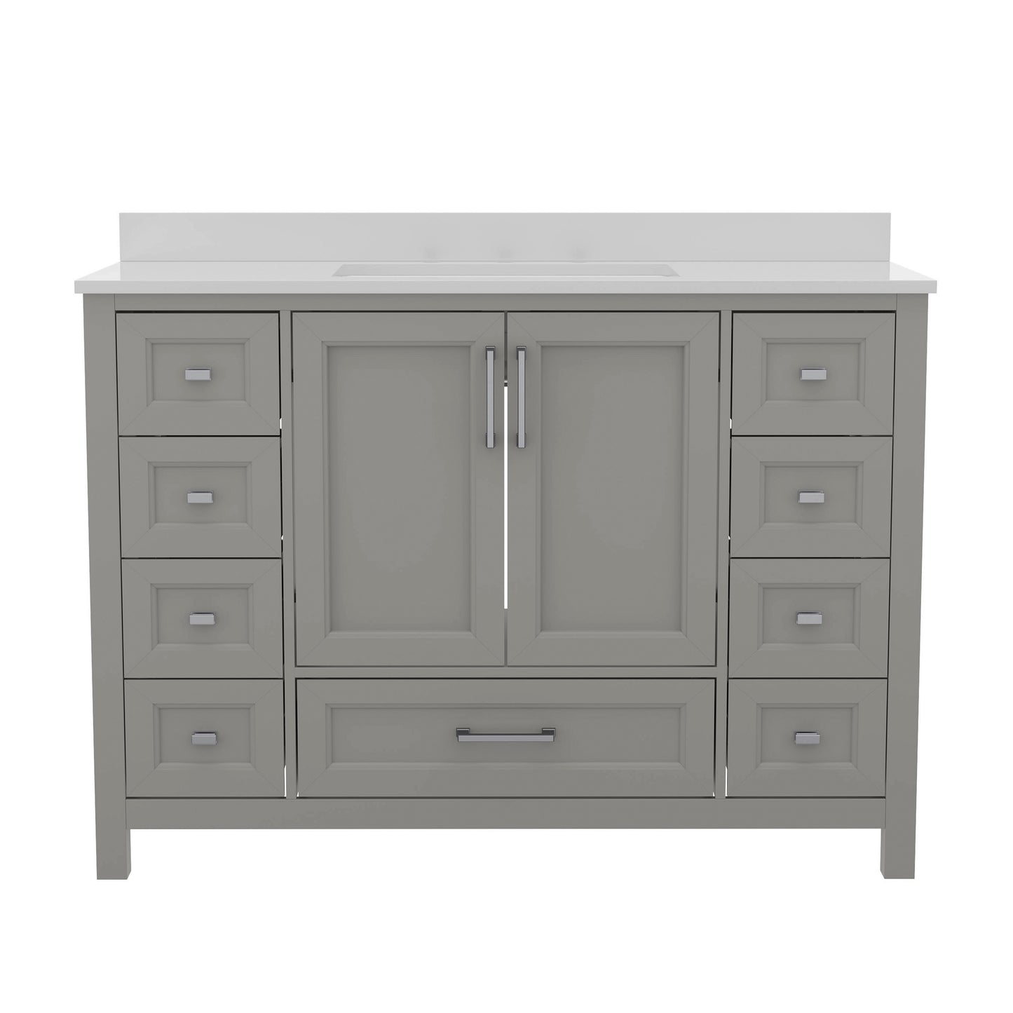 Vega 48 Inch Bathroom Vanity with Sink, Storage Cabinet with Soft Close Doors, and 9 Drawers, Carrara Marble Finish Countertop, Gray