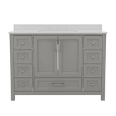 Vega 48 Inch Bathroom Vanity with Sink, Storage Cabinet with Soft Close Doors, and 9 Drawers, Carrara Marble Finish Countertop, Gray
