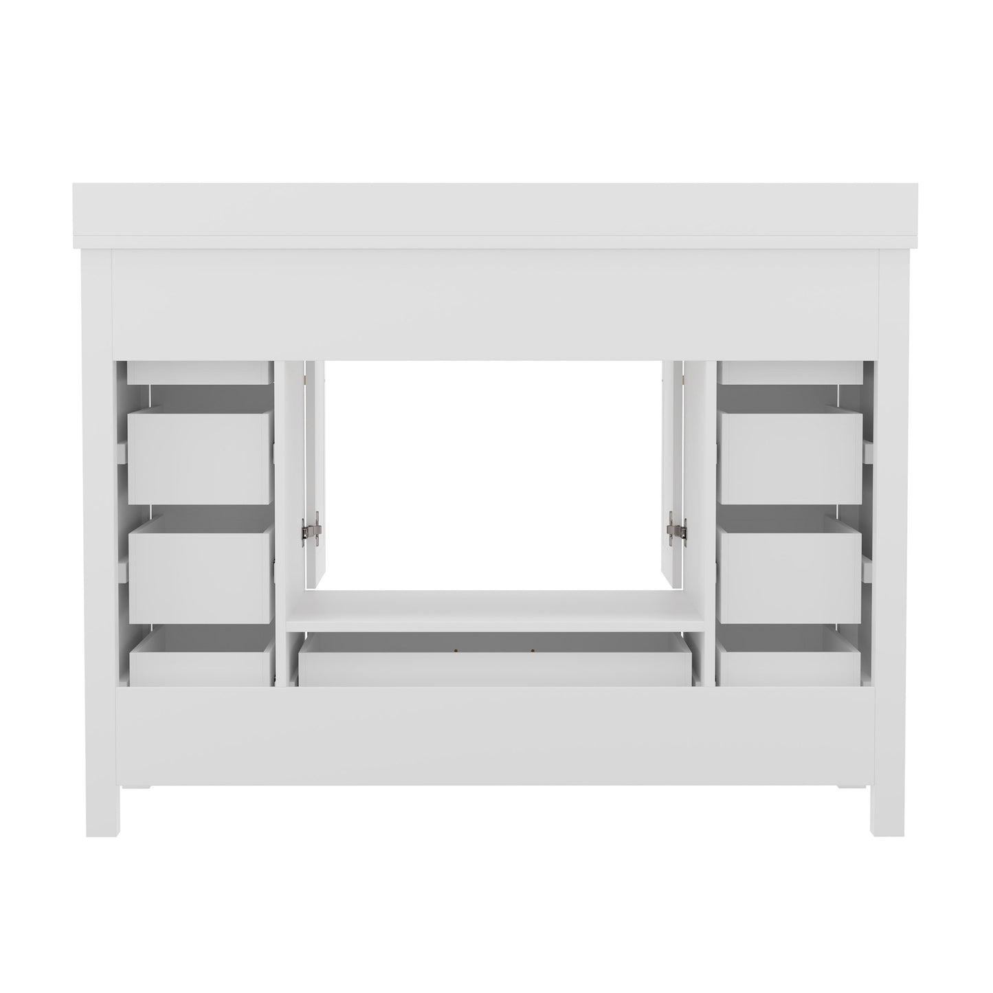 Vega 48 Inch Bathroom Vanity with Sink, Storage Cabinet with Soft Close Doors, and 9 Drawers, Carrara Marble Finish Countertop, White