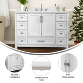Vega 48 Inch Bathroom Vanity with Sink, Storage Cabinet with Soft Close Doors, and 9 Drawers, Carrara Marble Finish Countertop, White