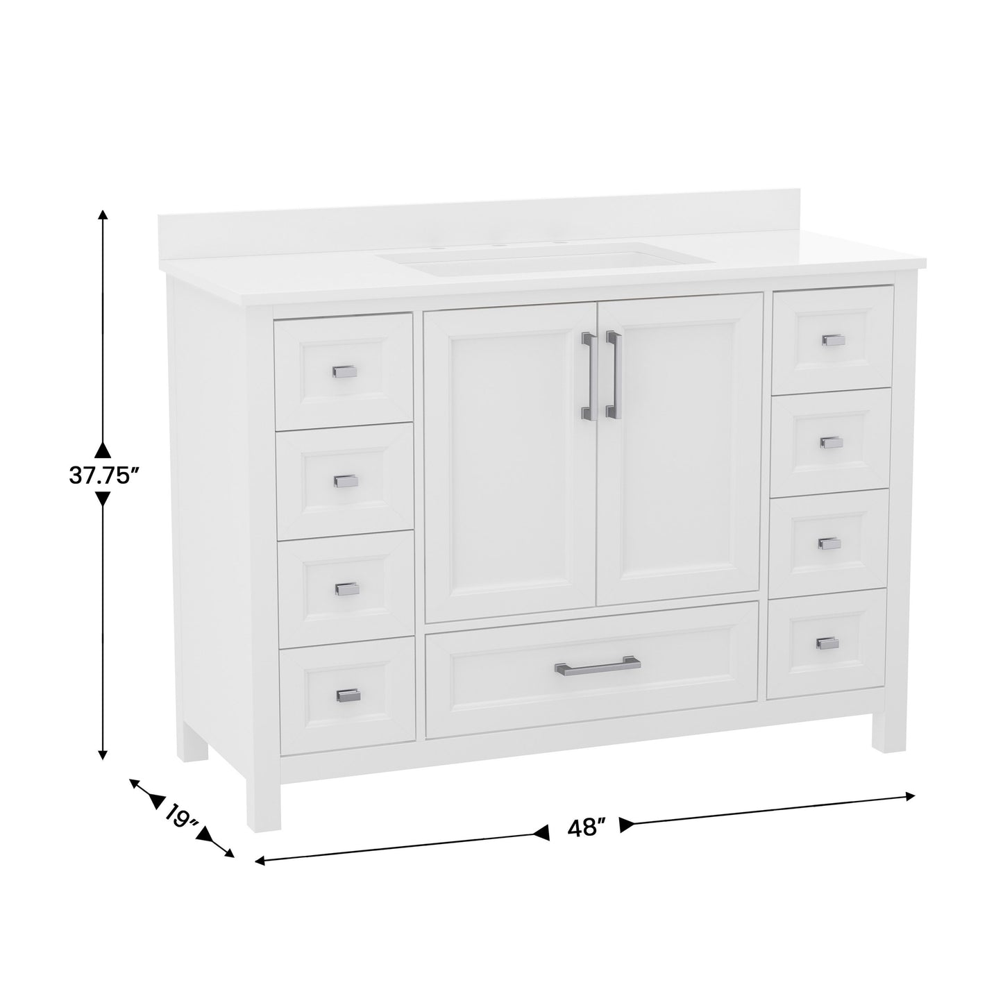 Vega 48 Inch Bathroom Vanity with Sink, Storage Cabinet with Soft Close Doors, and 9 Drawers, Carrara Marble Finish Countertop, White