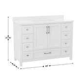 Vega 48 Inch Bathroom Vanity with Sink, Storage Cabinet with Soft Close Doors, and 9 Drawers, Carrara Marble Finish Countertop, White