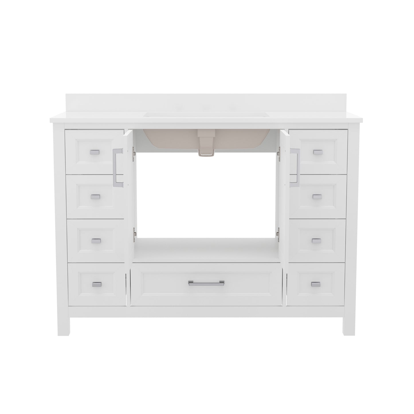 Vega 48 Inch Bathroom Vanity with Sink, Storage Cabinet with Soft Close Doors, and 9 Drawers, Carrara Marble Finish Countertop, White