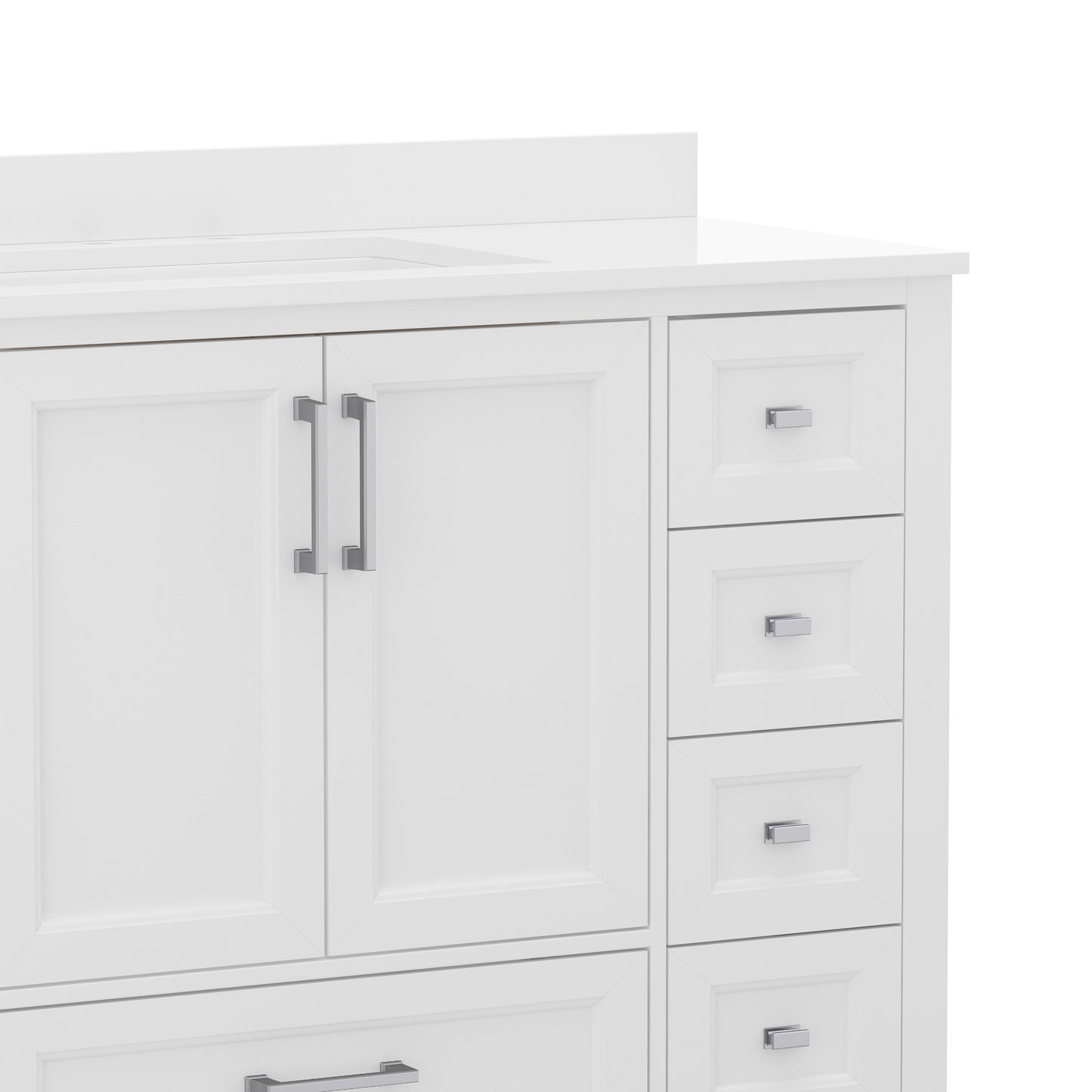 Vega 48 Inch Bathroom Vanity with Sink, Storage Cabinet with Soft Close Doors, and 9 Drawers, Carrara Marble Finish Countertop, White