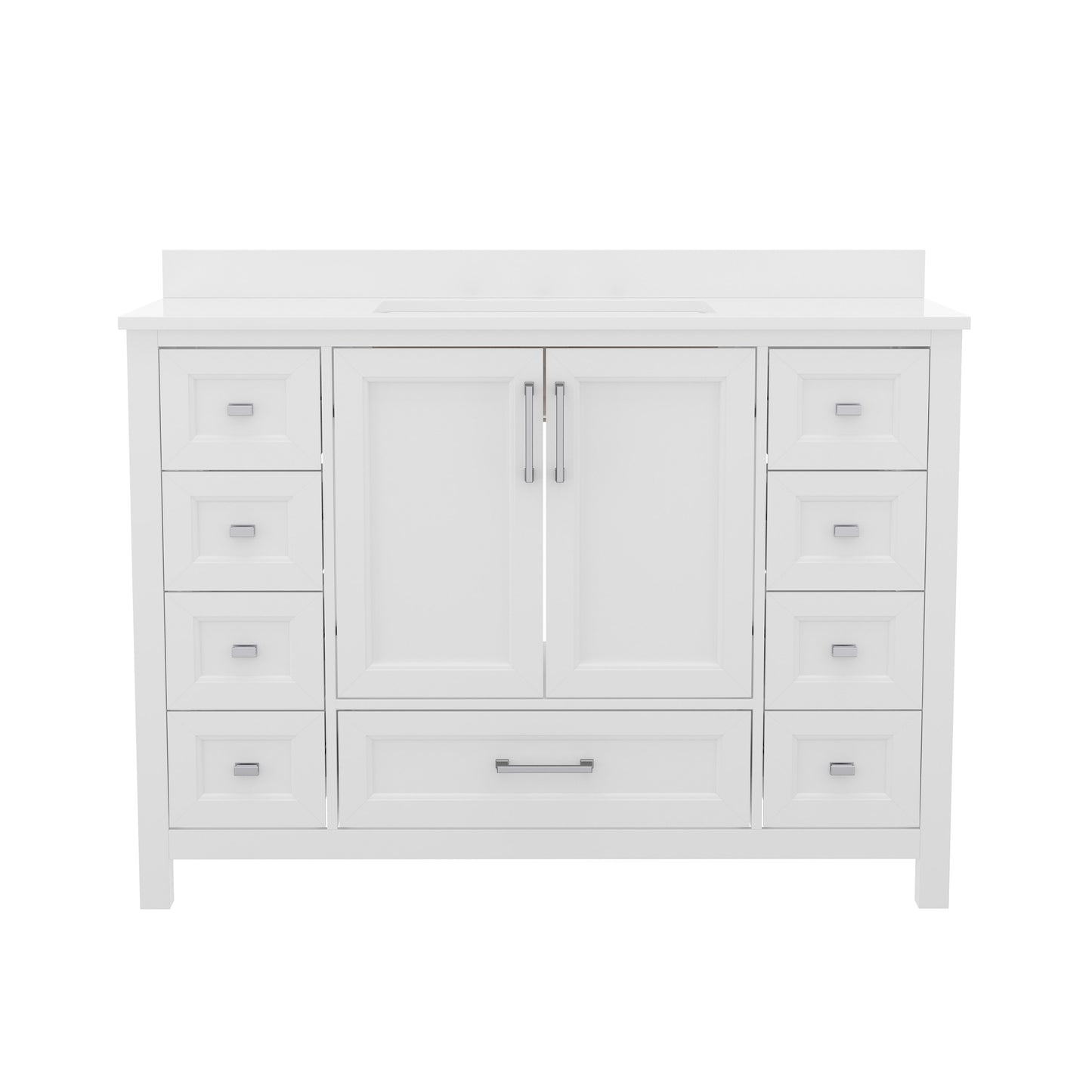 Vega 48 Inch Bathroom Vanity with Sink, Storage Cabinet with Soft Close Doors, and 9 Drawers, Carrara Marble Finish Countertop, White