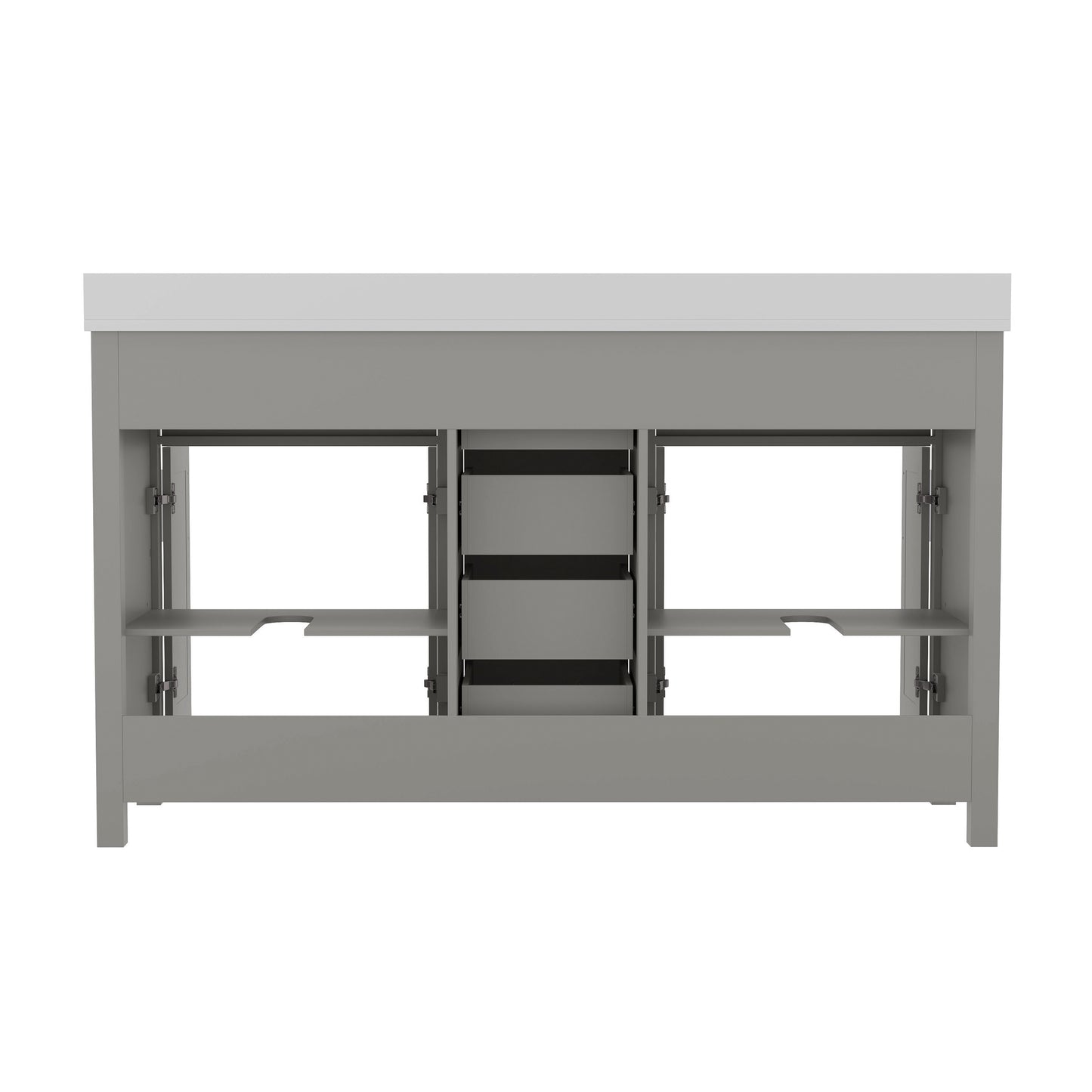 Vega 60 Inch Bathroom Double Vanity with 2 Sinks, 2 Storage Cabinets with Soft Close Doors and 6 Drawers, Carrara Marble Finish Countertop, Gray
