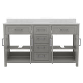 Vega 60 Inch Bathroom Double Vanity with 2 Sinks, 2 Storage Cabinets with Soft Close Doors and 6 Drawers, Carrara Marble Finish Countertop, Gray