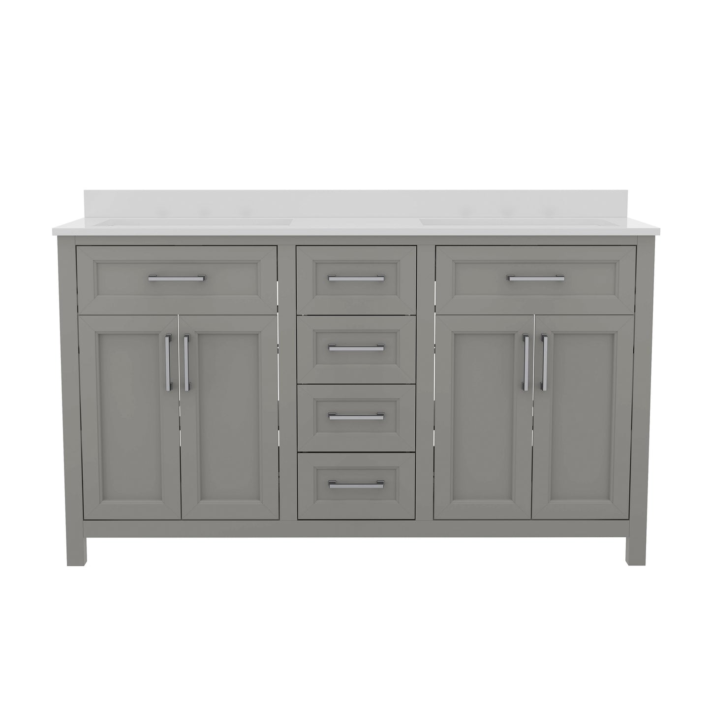 Vega 60 Inch Bathroom Double Vanity with 2 Sinks, 2 Storage Cabinets with Soft Close Doors and 6 Drawers, Carrara Marble Finish Countertop, Gray