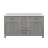 Vega 60 Inch Bathroom Double Vanity with 2 Sinks, 2 Storage Cabinets with Soft Close Doors and 6 Drawers, Carrara Marble Finish Countertop, Gray