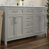 Vega 60 Inch Bathroom Double Vanity with 2 Sinks, 2 Storage Cabinets with Soft Close Doors and 6 Drawers, Carrara Marble Finish Countertop, Gray