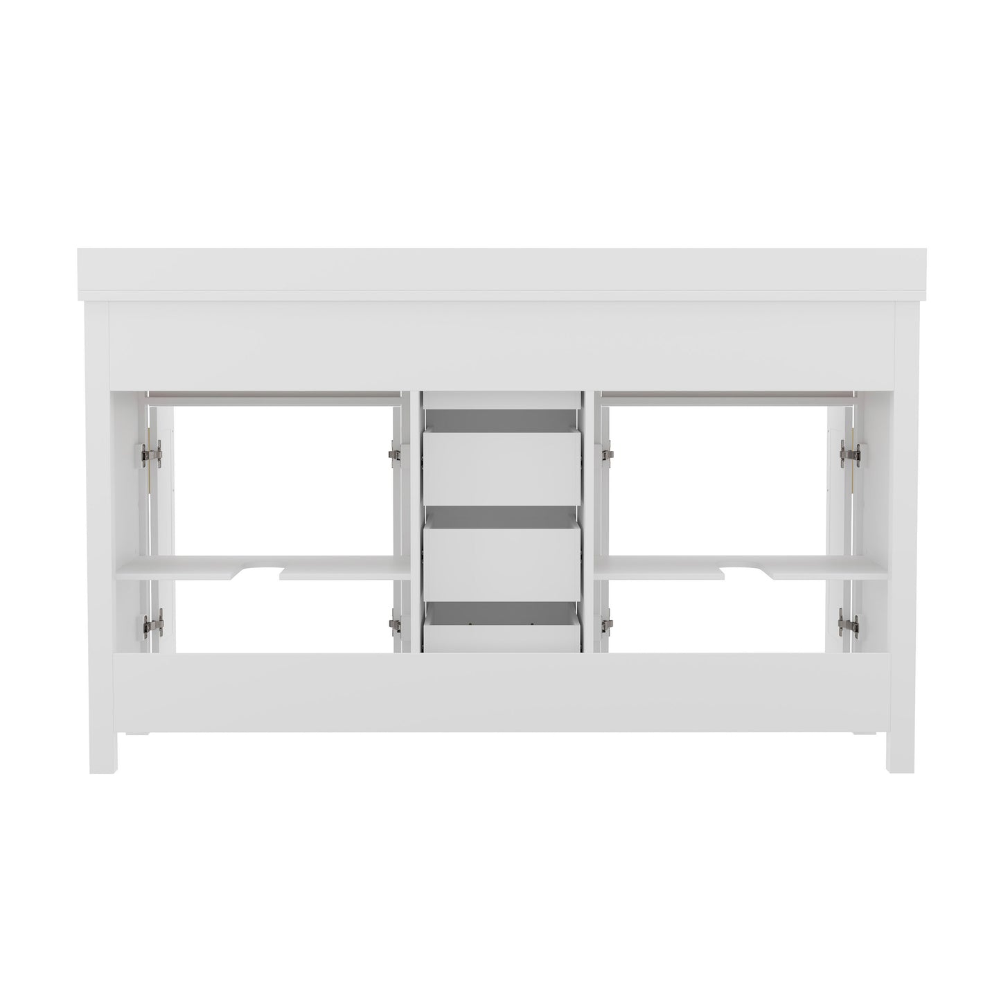 Vega 60 Inch Bathroom Double Vanity with 2 Sinks, 2 Storage Cabinets with Soft Close Doors and 6 Drawers, Carrara Marble Finish Countertop, White