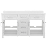 Vega 60 Inch Bathroom Double Vanity with 2 Sinks, 2 Storage Cabinets with Soft Close Doors and 6 Drawers, Carrara Marble Finish Countertop, White