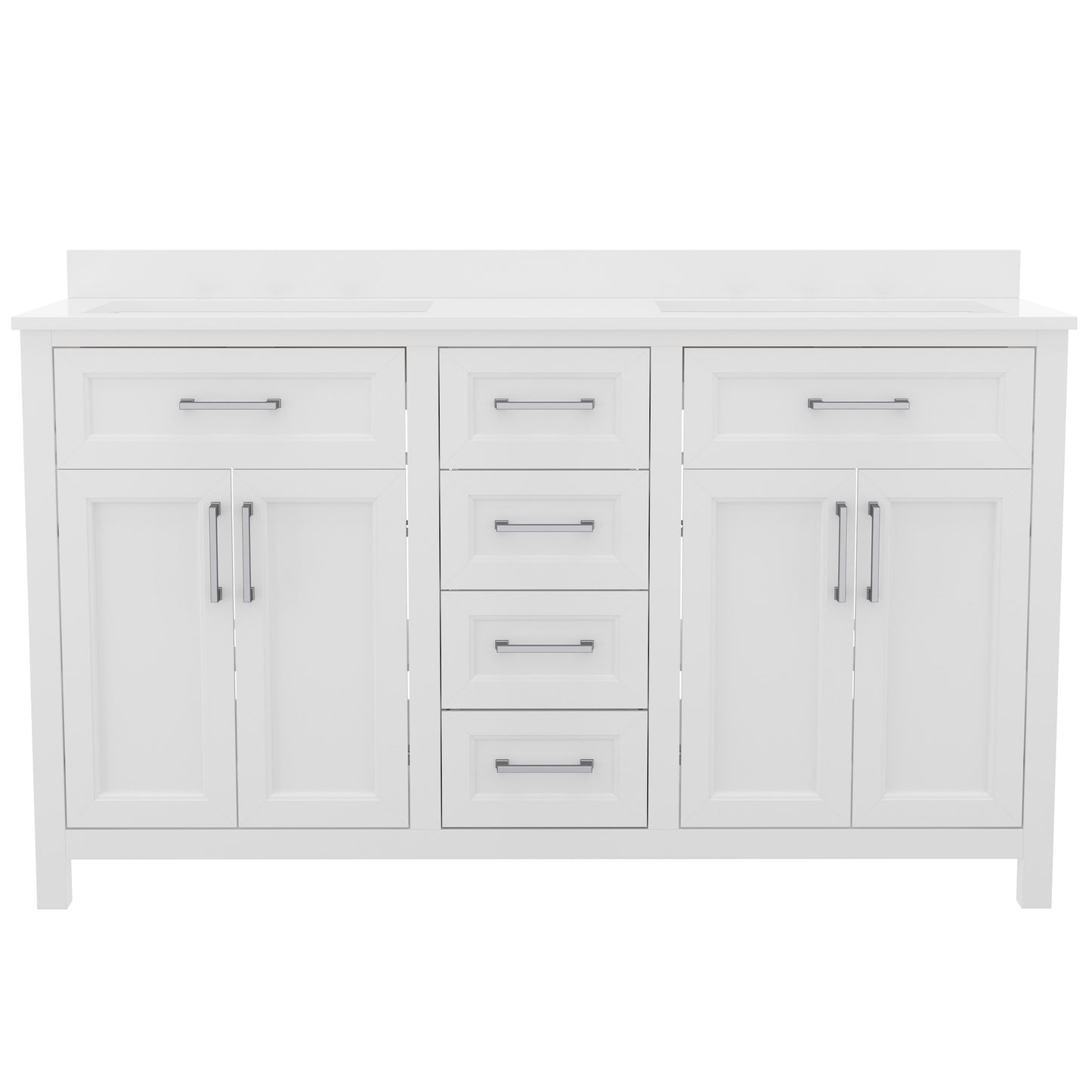 Vega 60 Inch Bathroom Double Vanity with 2 Sinks, 2 Storage Cabinets with Soft Close Doors and 6 Drawers, Carrara Marble Finish Countertop, White