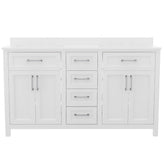 Vega 60 Inch Bathroom Double Vanity with 2 Sinks, 2 Storage Cabinets with Soft Close Doors and 6 Drawers, Carrara Marble Finish Countertop, White