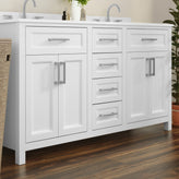 Vega 60 Inch Bathroom Double Vanity with 2 Sinks, 2 Storage Cabinets with Soft Close Doors and 6 Drawers, Carrara Marble Finish Countertop, White