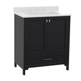 Haven 30 Inch Bathroom Vanity with Sink, Storage Cabinet with Soft Close Doors and Bottom Drawer, Carrara Marble Finish Countertop, Black