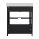 Haven 30 Inch Bathroom Vanity with Sink, Storage Cabinet with Soft Close Doors and Bottom Drawer, Carrara Marble Finish Countertop, Black