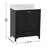 Haven 30 Inch Bathroom Vanity with Sink, Storage Cabinet with Soft Close Doors and Bottom Drawer, Carrara Marble Finish Countertop, Black