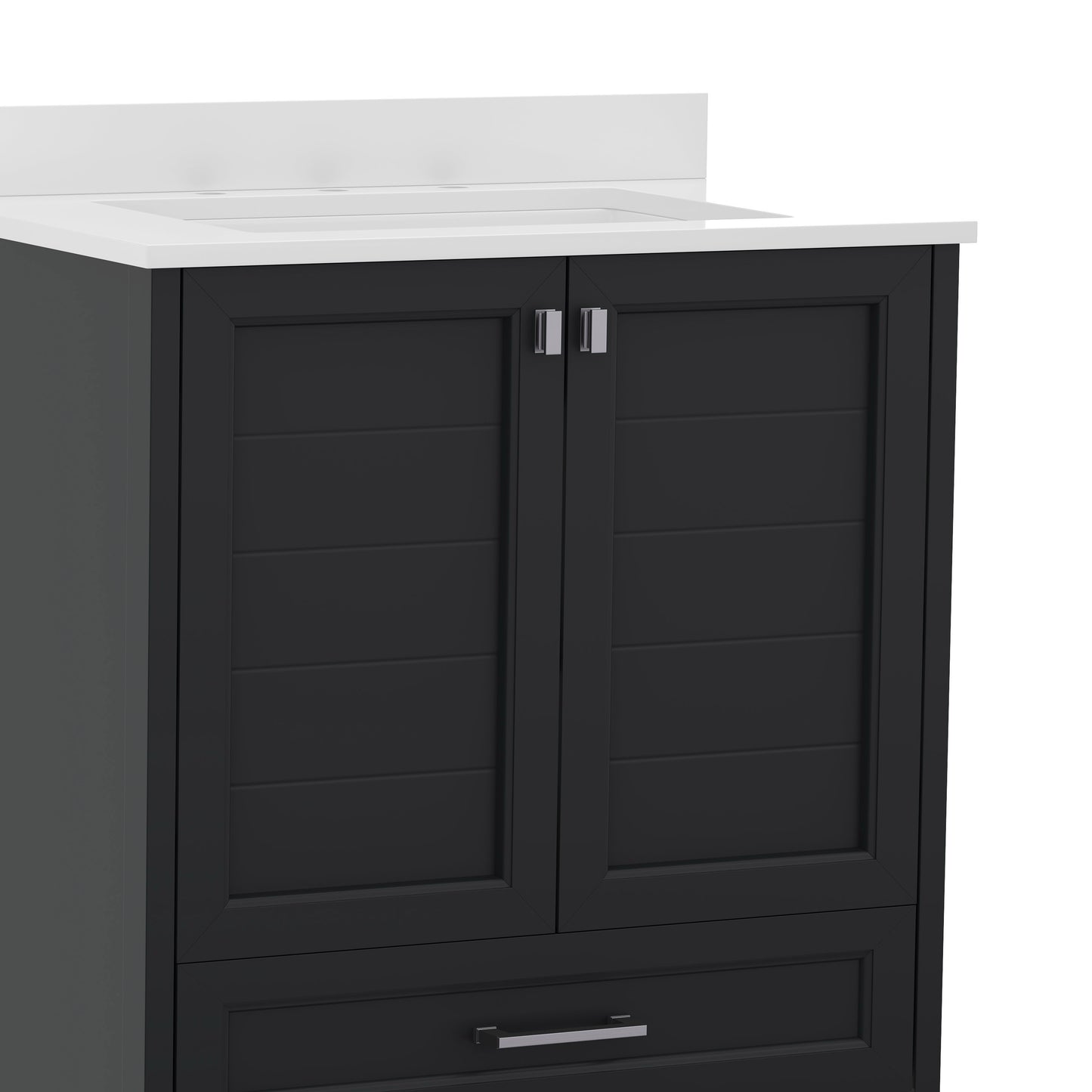 Haven 30 Inch Bathroom Vanity with Sink, Storage Cabinet with Soft Close Doors and Bottom Drawer, Carrara Marble Finish Countertop, Black