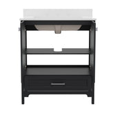 Haven 30 Inch Bathroom Vanity with Sink, Storage Cabinet with Soft Close Doors and Bottom Drawer, Carrara Marble Finish Countertop, Black