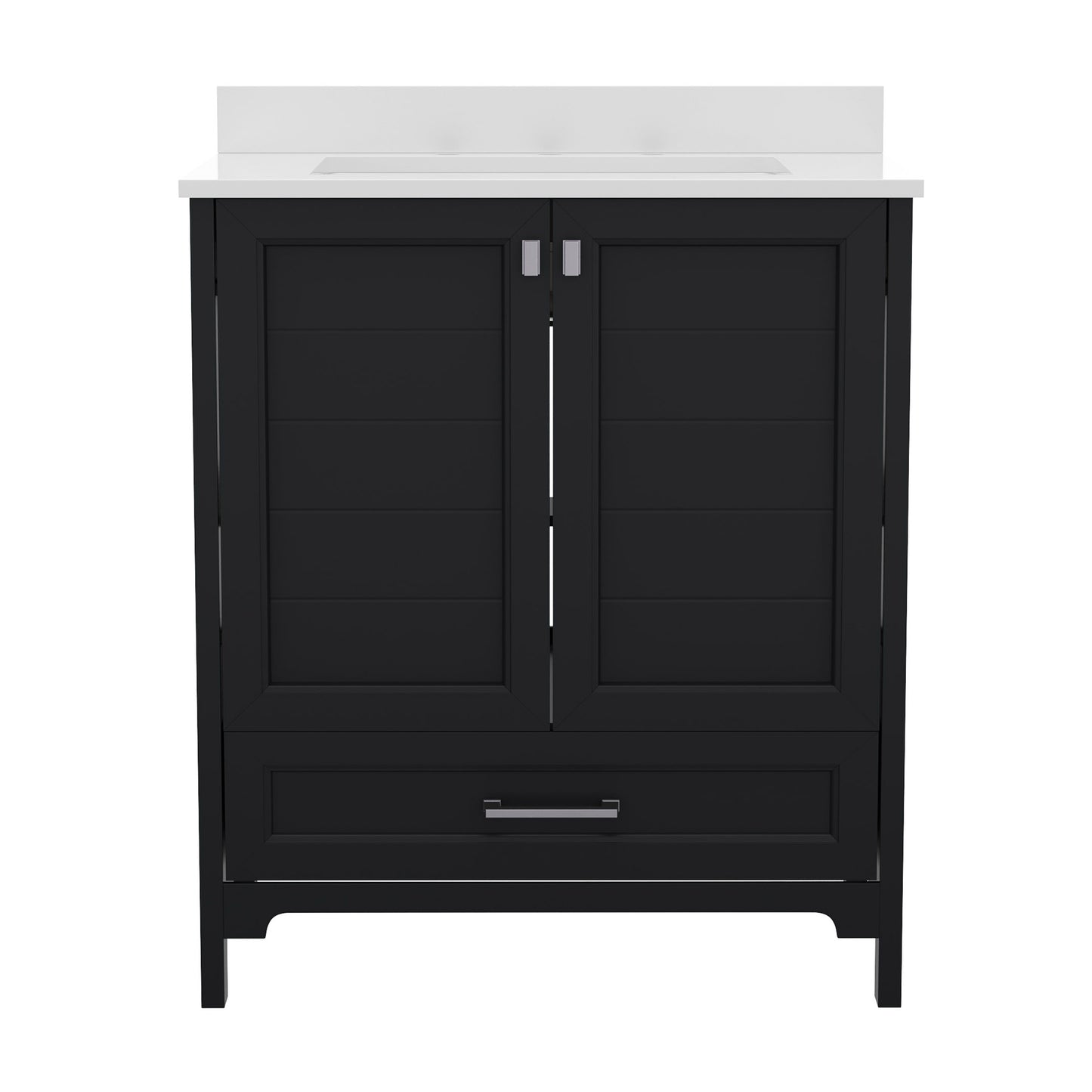 Haven 30 Inch Bathroom Vanity with Sink, Storage Cabinet with Soft Close Doors and Bottom Drawer, Carrara Marble Finish Countertop, Black
