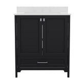 Haven 30 Inch Bathroom Vanity with Sink, Storage Cabinet with Soft Close Doors and Bottom Drawer, Carrara Marble Finish Countertop, Black