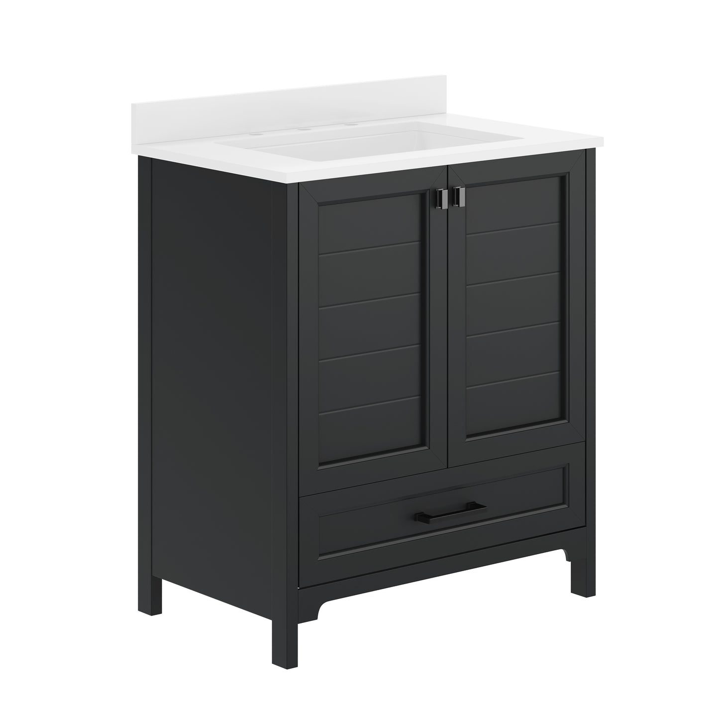 Haven 30" Bathroom Vanity with Sink, Storage Cabinet with Black Hardware, Soft Close Doors and Bottom Drawer, Carrara Marble Finish Countertop, Black