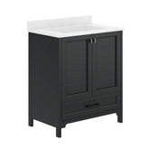 Haven 30" Bathroom Vanity with Sink, Storage Cabinet with Black Hardware, Soft Close Doors and Bottom Drawer, Carrara Marble Finish Countertop, Black