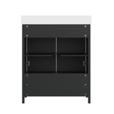 Haven 30" Bathroom Vanity with Sink, Storage Cabinet with Black Hardware, Soft Close Doors and Bottom Drawer, Carrara Marble Finish Countertop, Black