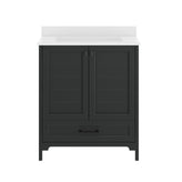 Haven 30" Bathroom Vanity with Sink, Storage Cabinet with Black Hardware, Soft Close Doors and Bottom Drawer, Carrara Marble Finish Countertop, Black