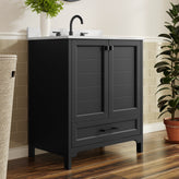 Haven 30" Bathroom Vanity with Sink, Storage Cabinet with Black Hardware, Soft Close Doors and Bottom Drawer, Carrara Marble Finish Countertop, Black