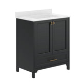 Haven 30" Bathroom Vanity with Sink, Storage Cabinet with Gold Hardware, Soft Close Doors and Bottom Drawer, Carrara Marble Finish Countertop, Black