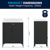 Haven 30" Bathroom Vanity with Sink, Storage Cabinet with Gold Hardware, Soft Close Doors and Bottom Drawer, Carrara Marble Finish Countertop, Black