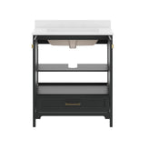 Haven 30" Bathroom Vanity with Sink, Storage Cabinet with Gold Hardware, Soft Close Doors and Bottom Drawer, Carrara Marble Finish Countertop, Black