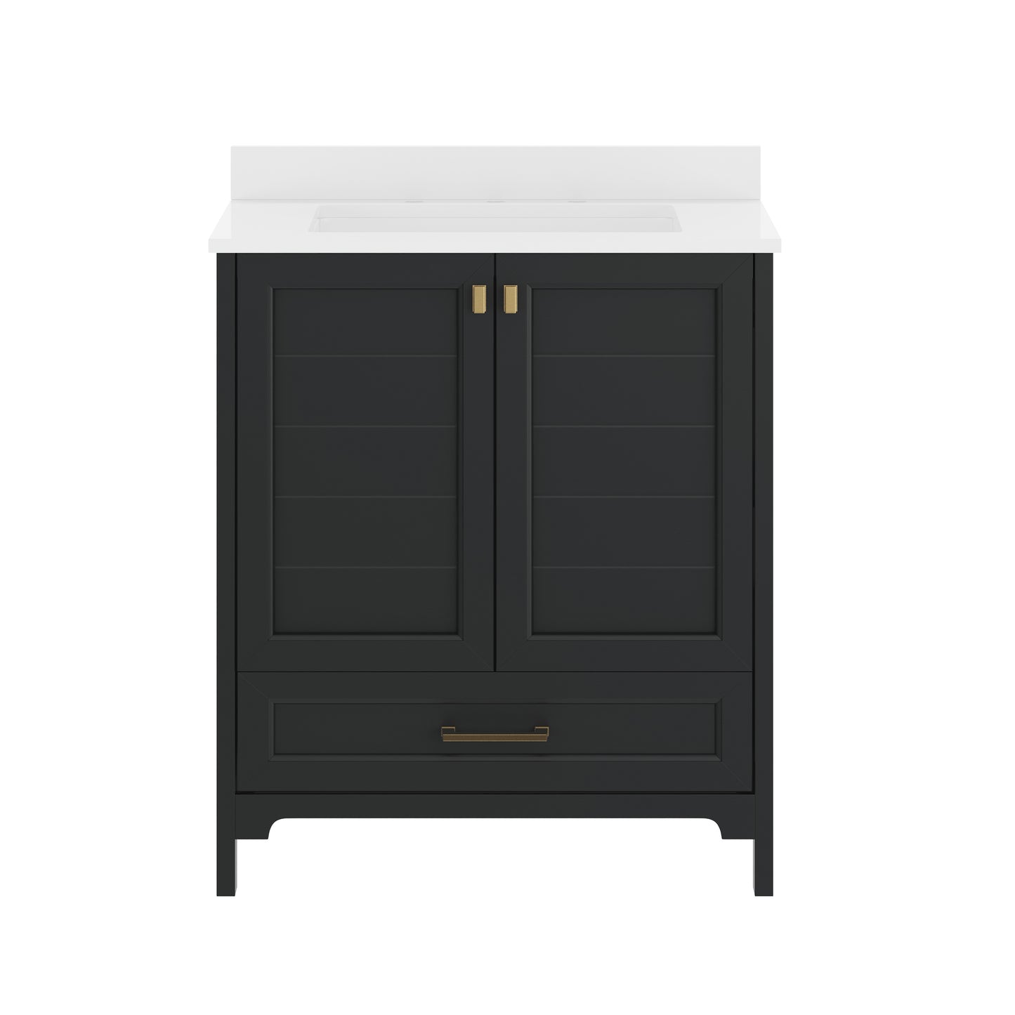 Haven 30" Bathroom Vanity with Sink, Storage Cabinet with Gold Hardware, Soft Close Doors and Bottom Drawer, Carrara Marble Finish Countertop, Black