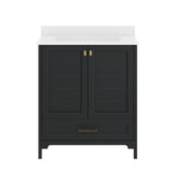 Haven 30" Bathroom Vanity with Sink, Storage Cabinet with Gold Hardware, Soft Close Doors and Bottom Drawer, Carrara Marble Finish Countertop, Black