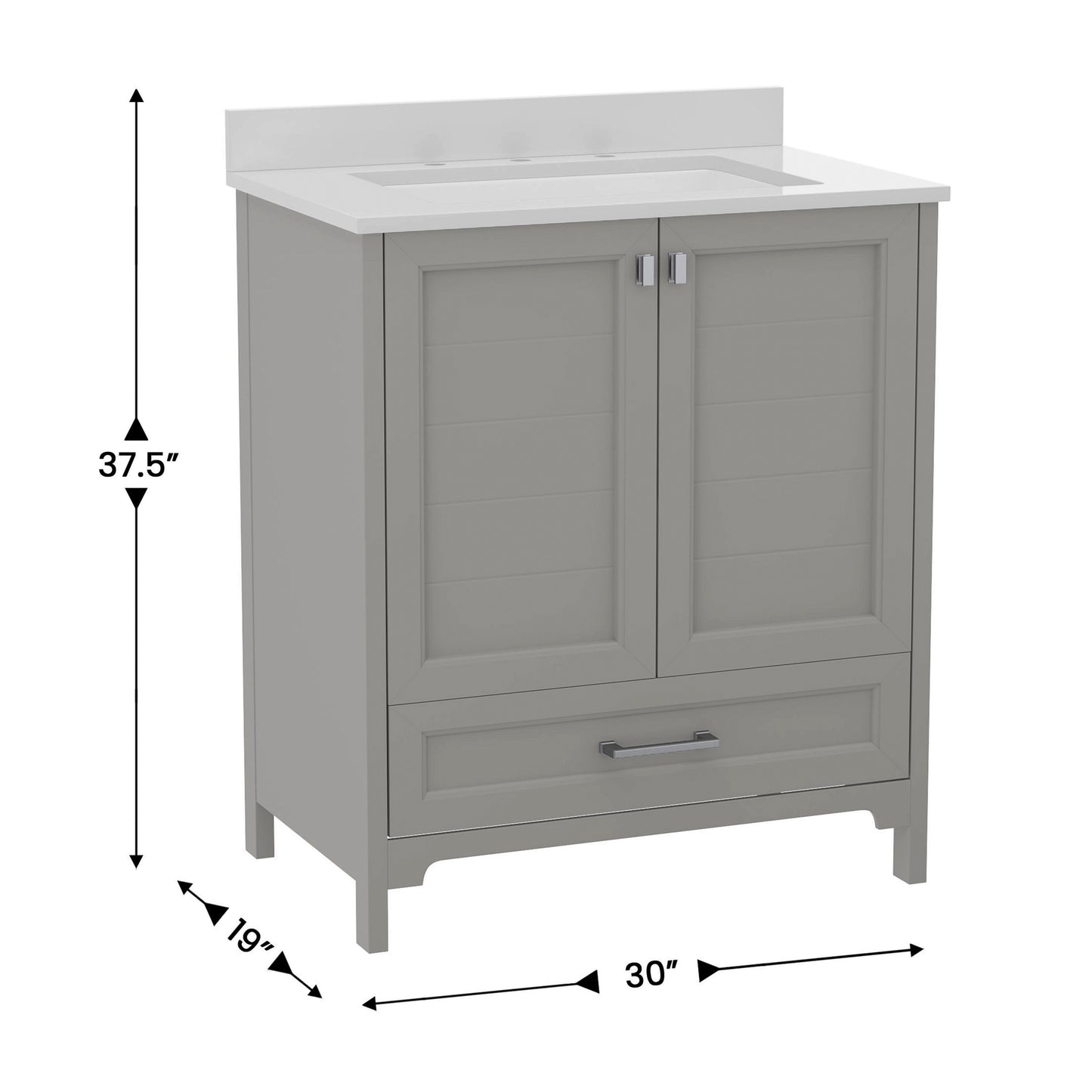 Haven 30 Inch Bathroom Vanity with Sink, Storage Cabinet with Soft Close Doors and Bottom Drawer, Carrara Marble Finish Countertop, Gray