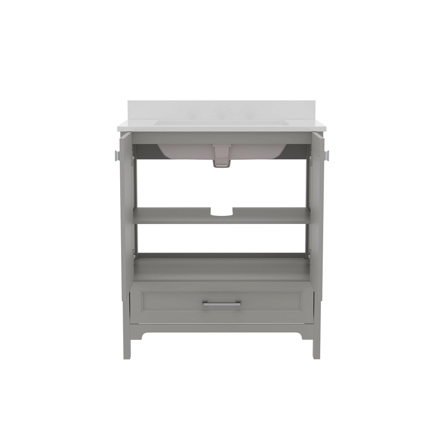 Haven 30 Inch Bathroom Vanity with Sink, Storage Cabinet with Soft Close Doors and Bottom Drawer, Carrara Marble Finish Countertop, Gray